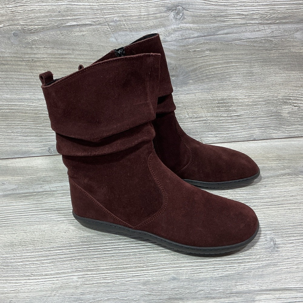 Groundies Minimalist Women's Barefootwear Burgundy Suede Boots Size 36/6 Zip Up